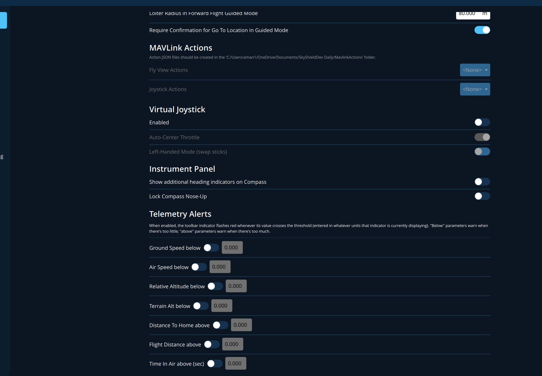 Fly View settings 2