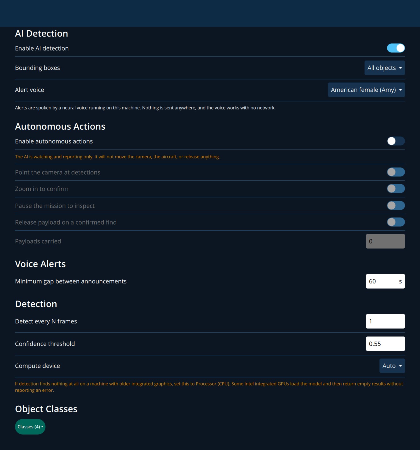 AI Detection settings